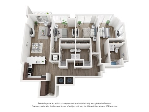 Floor plan for 3 beds, 3 baths, 1412 sqft